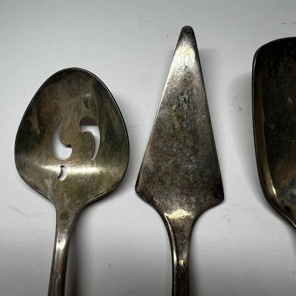 Vintage Meriden Silver Plate Co Serving Flatware Lot 4pc Slotted Spoon Server